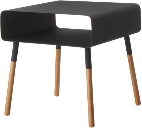 YAMAZAKI Odkládací stolek s poličkou Plain 4230, kov/dřevo, černý
