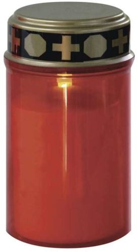 Svíčka EMOS LED hřbitovní svíčka červená, 2x C, venkovní i vnitřní, teplá bílá, senzor