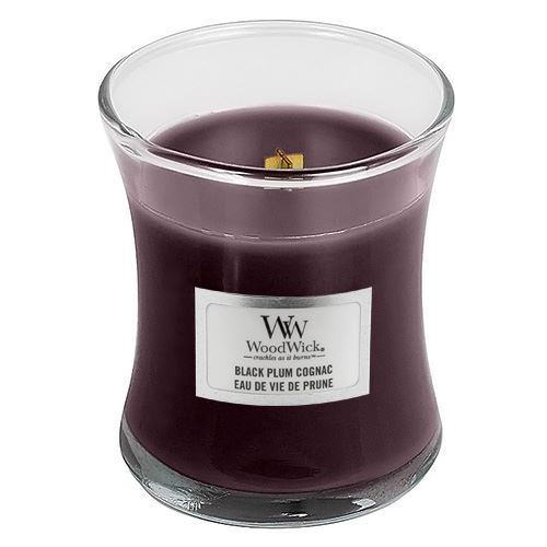Svíčka oválná váza WoodWick Koňak z černých švestek, 85 g