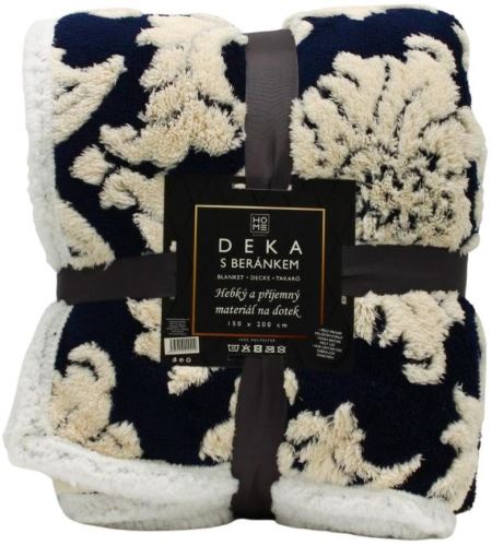 Deka Home Elements Deka s beránkem, jacquard vzor Květy, černá