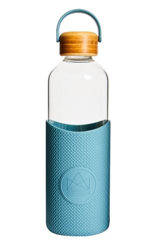 Skleněná lahev se silikonovým rukávem 1 L, Neon Kactus, modrá