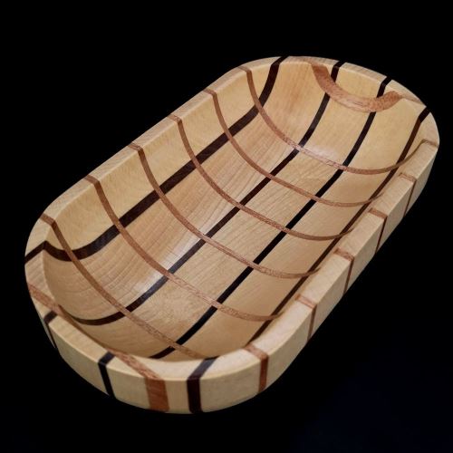 Miska AMADEA Dřevěná miska mozaika ovál, masivní dřevo, 3 druhy dřevin, 22x12x4,5 cm