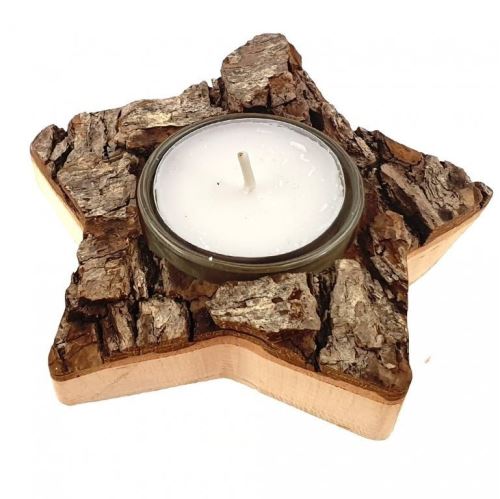 Svícen AMADEA Dřevěný svícen s kůrou ve tvaru hvězdy, masivní dřevo, 11x3 cm