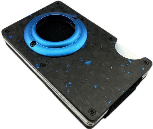 Peněženka Daklos Carbon RFID karbonová mini pro AirTag s klipem modročerná