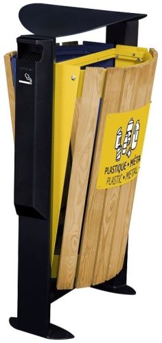 Venkovní koš na tříděný odpad, s popelníkem, Rossignol Arkea 56371, 2x60 L, modrý, žlutý