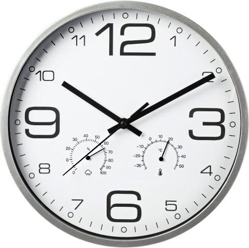 SEGNALE Nástěnné hodiny s teploměrem a vlhkoměrem 30 cm stříbrný rám