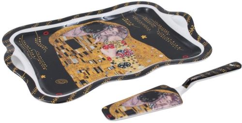 Podnos HOME ELEMENTS Talíř s náčiním na dort 35 cm Klimt - Polibek tmavý
