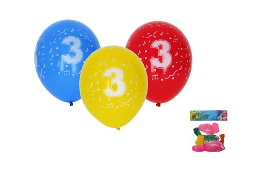 Balónek nafukovací 30cm - sada 5ks, s číslem 3
