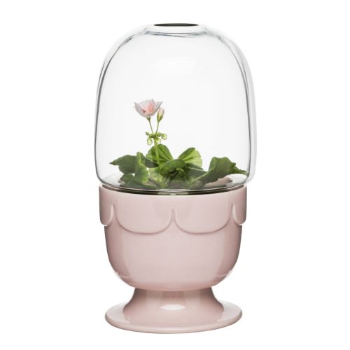 Květináč s poklopem Green 5017186, porcelán/sklo, v.23,3 cm, růžový