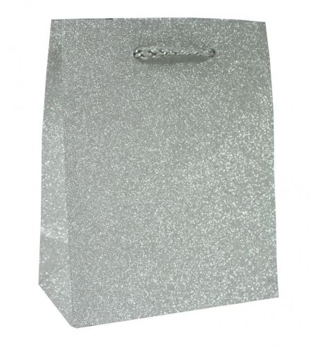 Dárková taška Goba glitter malá stříbrná, 2373