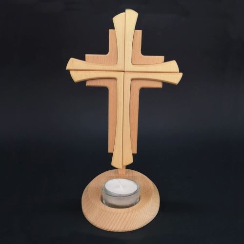 Svícen AMADEA Dřevěný svícen kříž, masivní dřevo, výška 23 cm