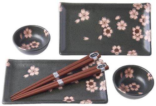 Set Made In Japan Sushi set Black & Pink Sakura 6 ks