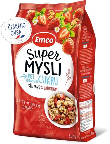 Müsli Emco Super mysli bez přidaného cukru s jahodami 500g