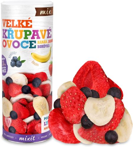 Lyofilizované ovoce Mixit Velké křupavé ovoce - banán, jahoda, borůvka, 160g