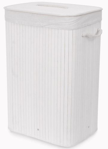 Koš na prádlo Compactor Bamboo - obdélníkový, bílý, 40 x 30 x v.60 cm