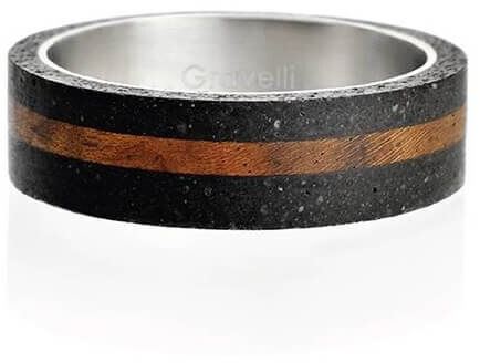 GRAVELLI Betonový prsten antracitový Simple Wood GJRUWOA001, obvod 56 mm