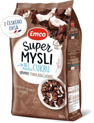 Müsli Emco Super mysli bez přidaného cukru čokoláda a kokos 500g