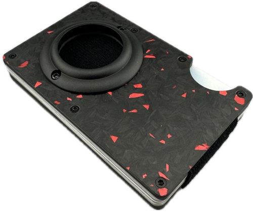 Peněženka Daklos Carbon RFID karbonová mini pro AirTag s klipem černočervená