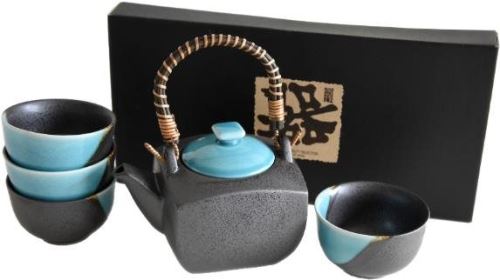 Čajový set Made in Japan Čajový servis Metallic s modrými prvky 5ks