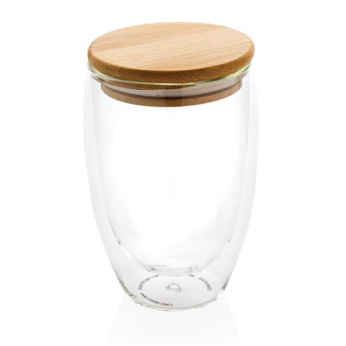 Dvoustěnná sklenice s bambusovým víčkem 350ml, XD Design