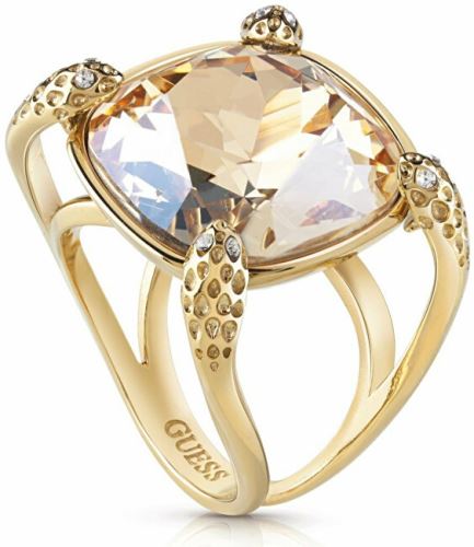 GUESS Výrazný pozlacený prsten s krystaly UBR29024, obvod 54 mm