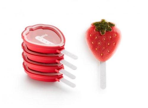 Forma na nanuky Lékué Tvořítka na zmrzlinu ve tvaru jahody Strawberry popsicles 4ks