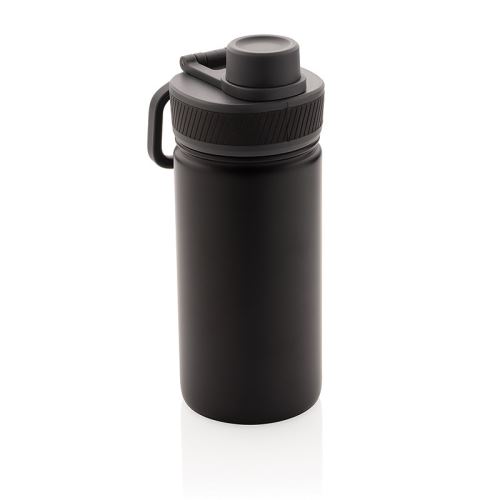 Sportovní láhev z nerezové oceli s poutkem, 550 ml, XD Design, černá