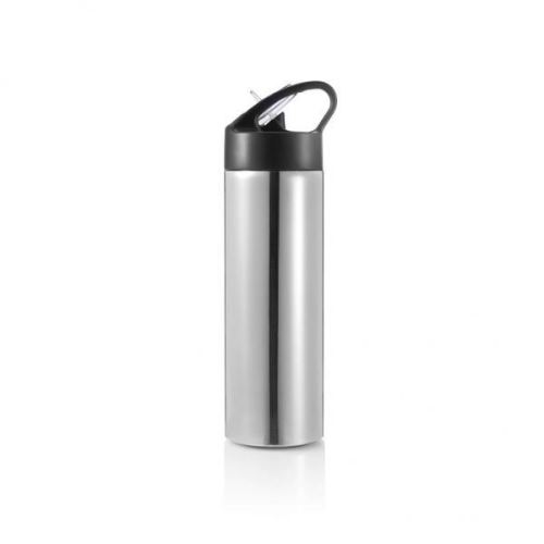 Sportovní láhev s brčkem Sport, 500 ml, XD Design, stříbrná/černá