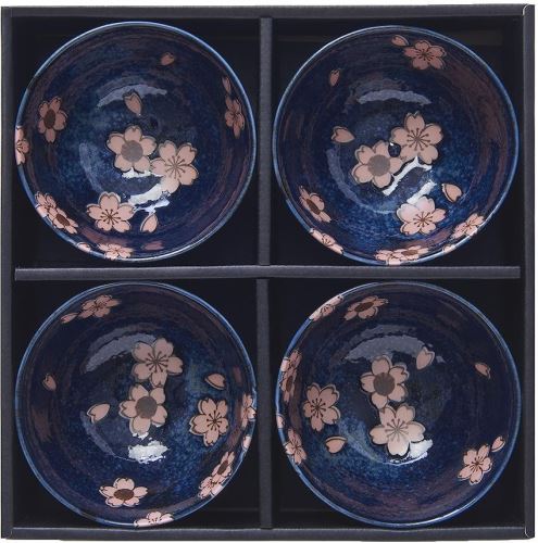 Sada misek Made In Japan Sada misek 4 ks 13 cm v námořnícke modré s ružovým květem Sakura