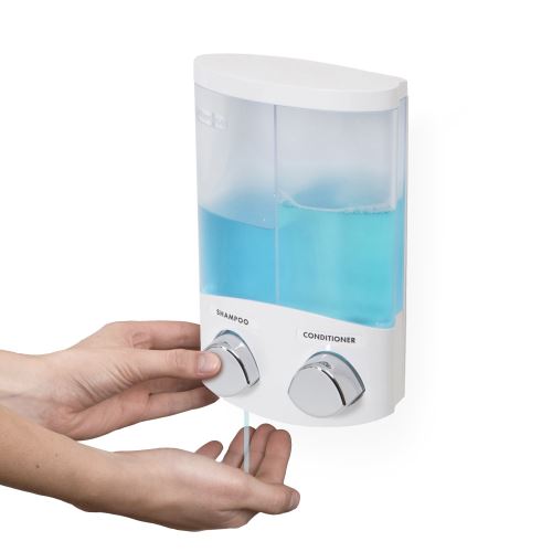 Compactor DUO dávkovač mýdla / šampónu nebo desinfekce na zeď, bílý plast, 2x 310 ml