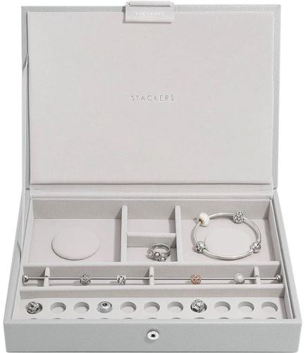 Šperkovnice Stackers, Šperkovnice na šarmy Pebble Grey Classic Charm Jewellery Box Lid | šedá