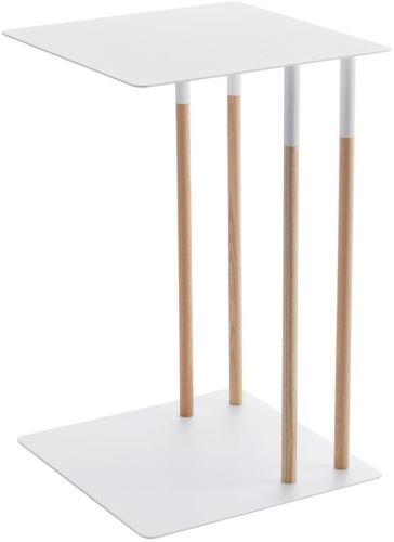 YAMAZAKI Odkládací stolek Plain 4803, kov/dřevo, bílý