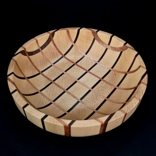 Miska AMADEA Dřevěná miska mozaika kulatá, masivní dřevo, 2 druhy dřevin, rozměr 20x20x4,5 cm