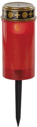 Svíčka EMOS LED hřbitovní svíčka zapichovací, červená, 25 cm, 2x AA, venkovní i vnitřní, vintage