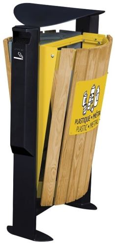 Venkovní koš na tříděný odpad, s popelníkem, Rossignol Arkea 56369, 2x60 L, šedý, žlutý