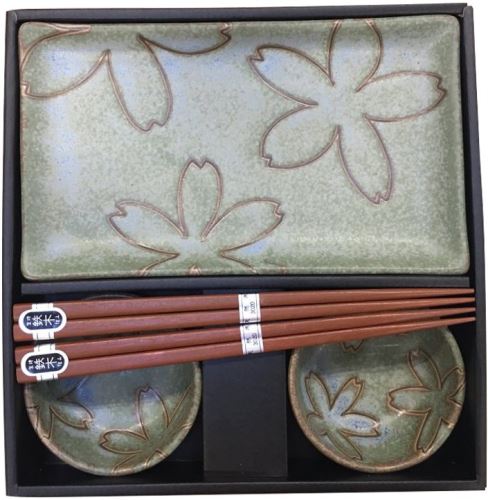 Jídelní sada Made In Japan Sushi set s květinovým motivem světle zelený 6 ks