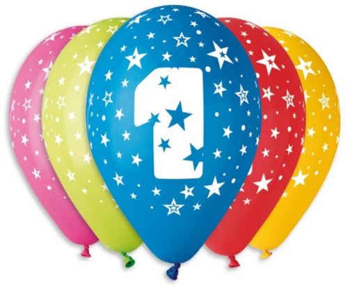 Balonky Nafukovací balónky, 30cm, číslice "1" mix barev, 5ks