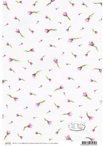 Dárkový balící papír Optys 7627 - Papír A4 jednostranný, 170g, pink tulips