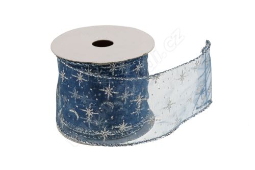 Vánoční textilní stuha na dárky a dekorace 6 cm x 2 m C modrá